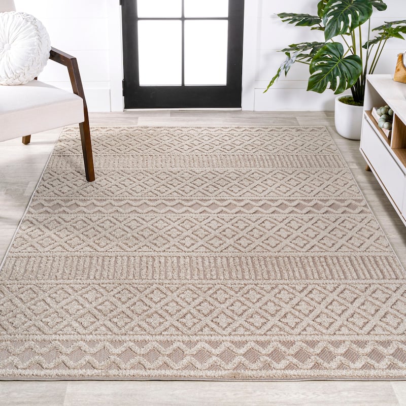 JONATHAN Y Duenas High-Low Two-Tone Monstera Leaf Area Rug