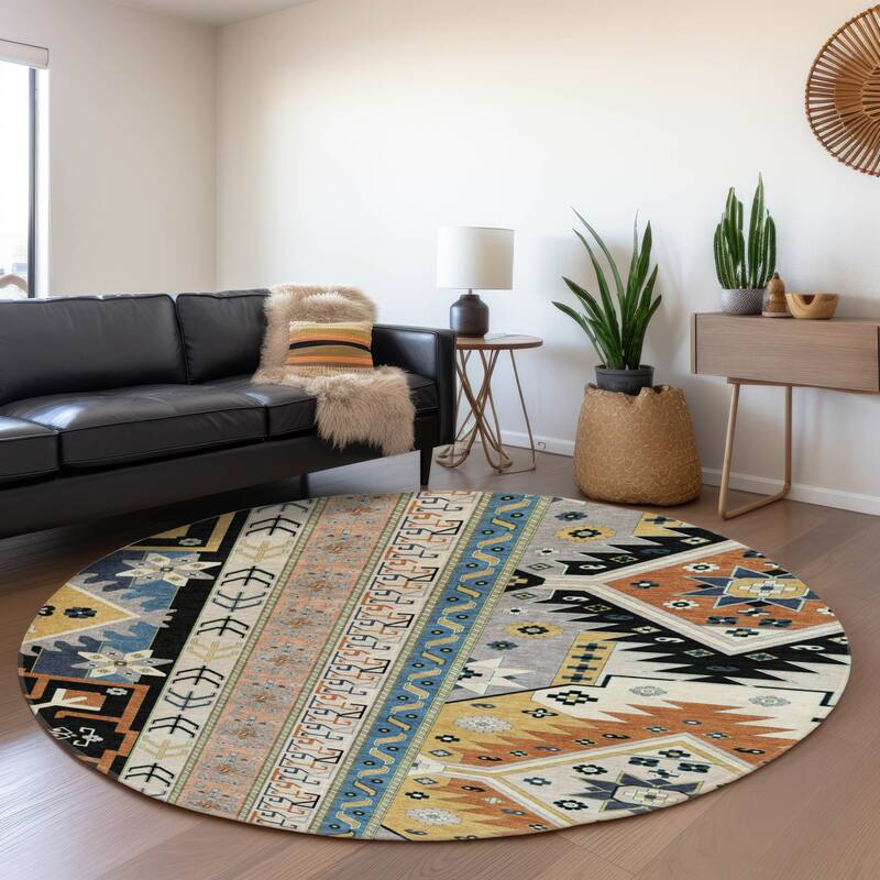 Premium Washable Super Soft Boho Global Aniston Mayfield Rug - Black - 8' x 8'