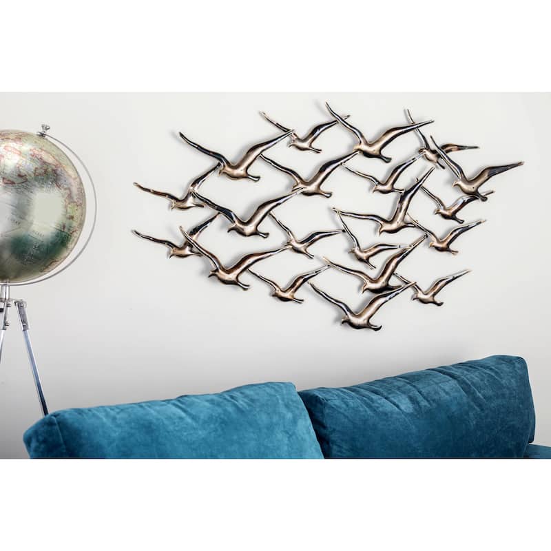 Metal Bird Flying Flock Of Home Wall Decor - Gold - Roche River Decor