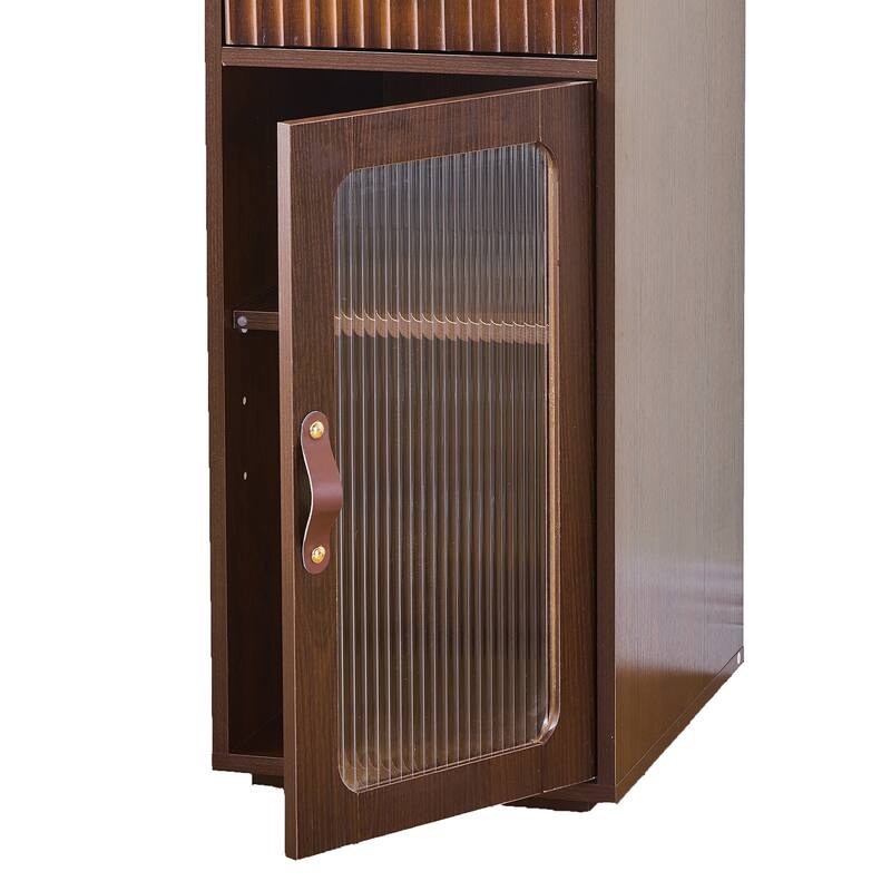 Mid-Century Modern Makeup Vanity Desk Set Includes Dressing Table & Stool, Sliding Makeup Mirror with 3-Color LED Light, Walnut