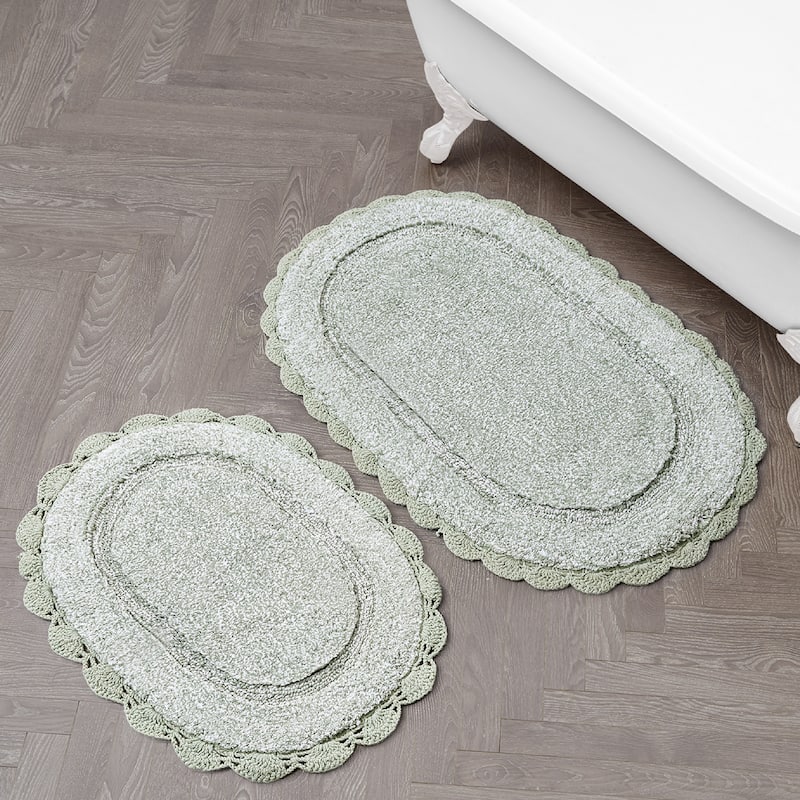 Laura Ashley Eloise Crochet Border Bath Mat - Sea Foam - 17" x 24"/20" x 32"