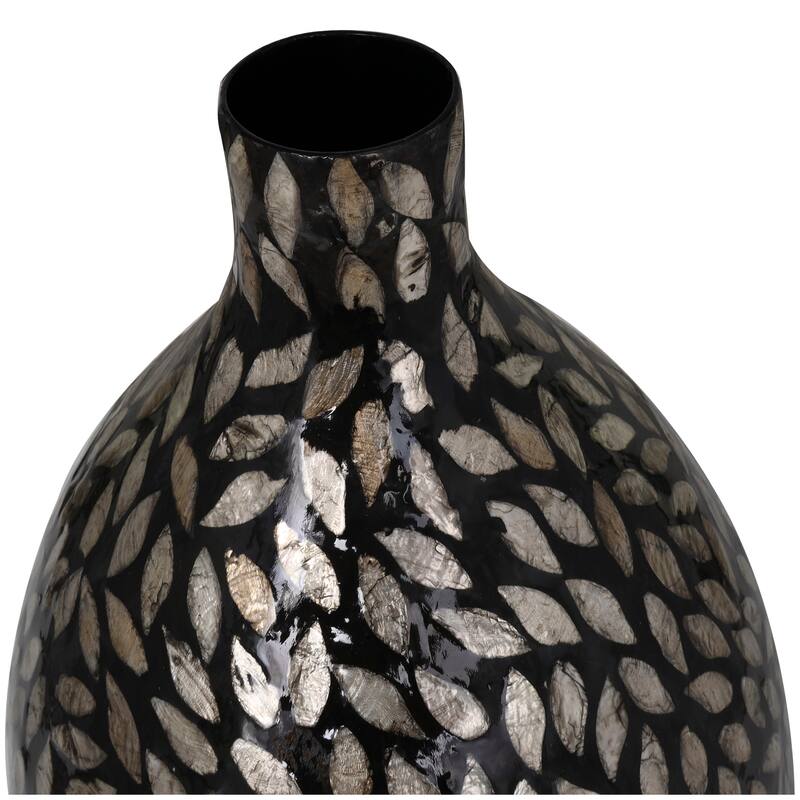 Black Mother of Pearl Shell Handmade Mosaic Floral Inspired Decorative Vase