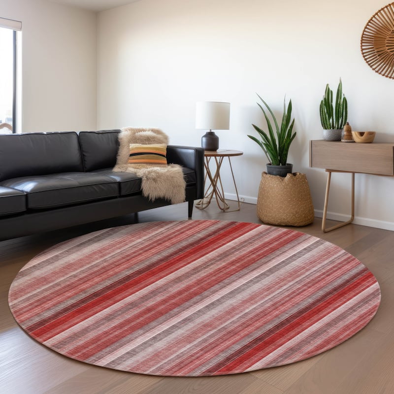 Premium Washable Super Soft Modern Stripes Mayfield Rug - Red - 8' x 8' - Round