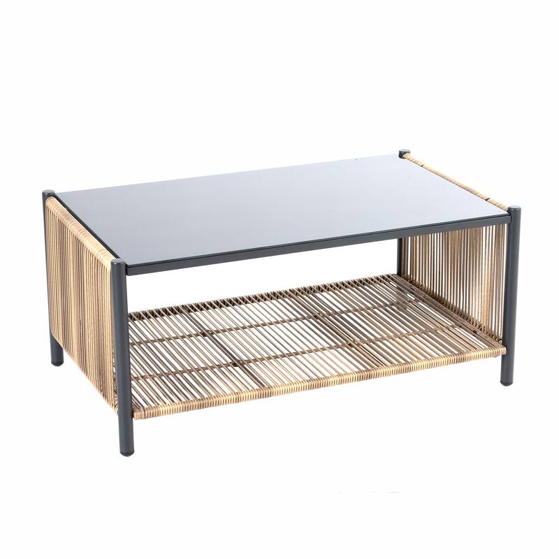 4-Piece Outdoor PE Wicker Sofa Set, All Weather Patio Conversation Furniture Set with Removable Cushions and Coffee Table