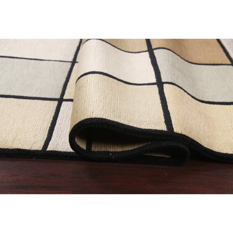 Checkered Nepalese Vegetable Dye Oriental Wool Area Rug Hand-knotted - 6'1" x 9'3"