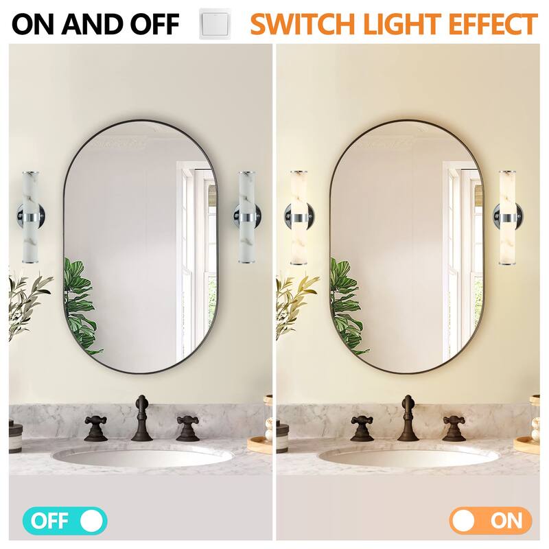 Resin Imitation Marble and Chrome Wall Sconce,Set of 2,Vertical Light Fixture for Bathrooms, Hallways(Only Indoor)