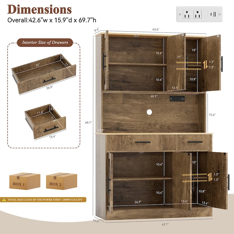 Kitchen Pantry Storage Cabinet with Outlets & USB Ports - N/A