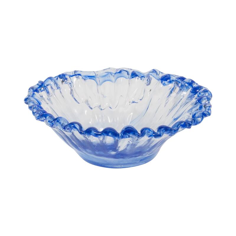 Decorative Round Glass Obmre Bowl - Home Decor - 14", Blue & Clear