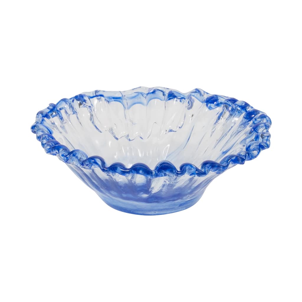 Decorative Round Glass Obmre Bowl - Home Decor - 14", Blue & Clear