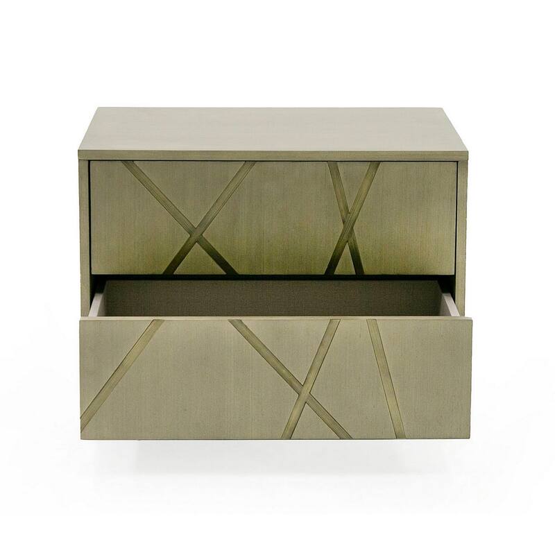 28 Inch Nightstand, Cross Sectioned Paint Art, Cubed Design, Bronze White