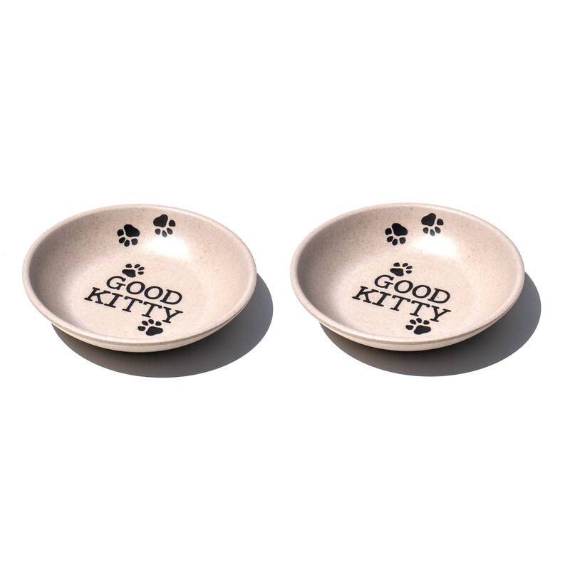 Good Kitty Paw Prints, Pet Saucer, 0.75 cup (MERGE), Set of 2 - Brown