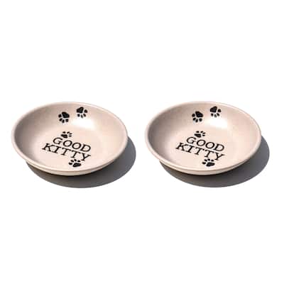 Good Kitty Paw Prints, Pet Saucer, 0.75 cup (MERGE), Set of 2 - Brown