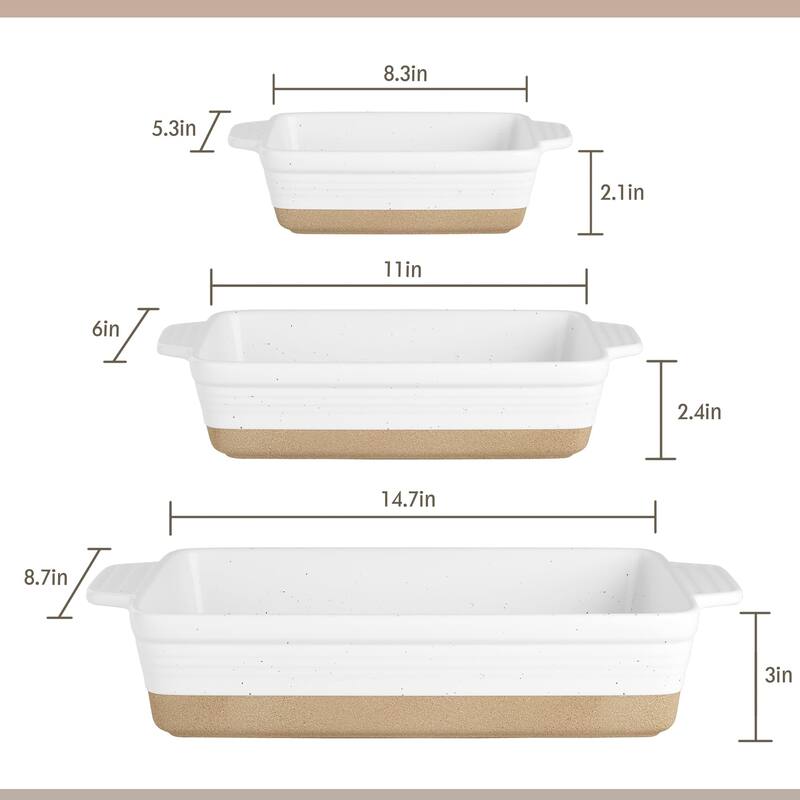 Ceramic Baking Dish, Casserole Dishes for Oven, Extra Deep Lasagna Pans with Handles,Bakeware Set of 3 14.7 x 8.7 x 3 Inches