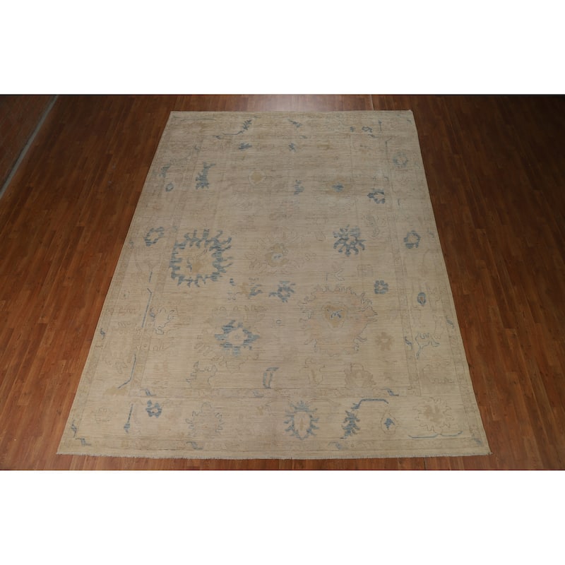 Hand Knotted Oriental 100% Wool Carpet Transitional All-Over Beige & Ivories Oushak Area Rug - 12' 0'' X 9' 0''