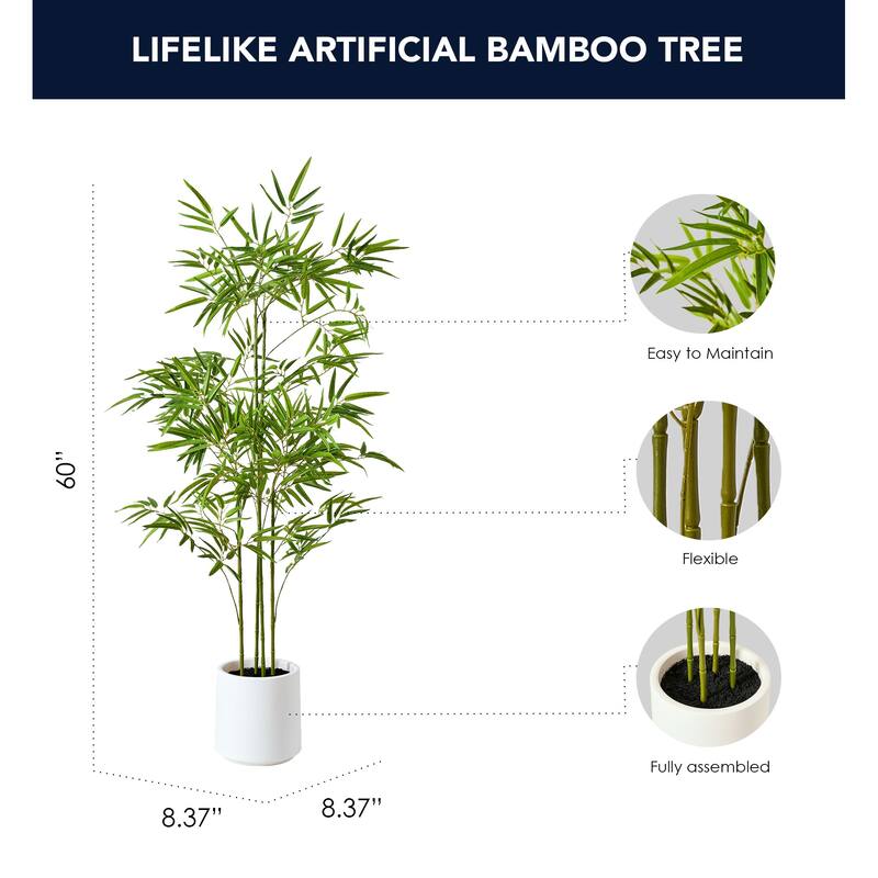 American Art Decor Artificial Faux Tree in White Tapered Ceramic Pot