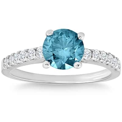 1 1/2Ct Blue & White Diamond Engagement Ring White Gold Lab Grown