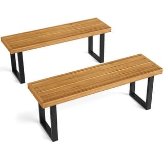 Costway 1/2 PCS 48" Acacia Wood Bench for 2 with Metal Legs & - See Details