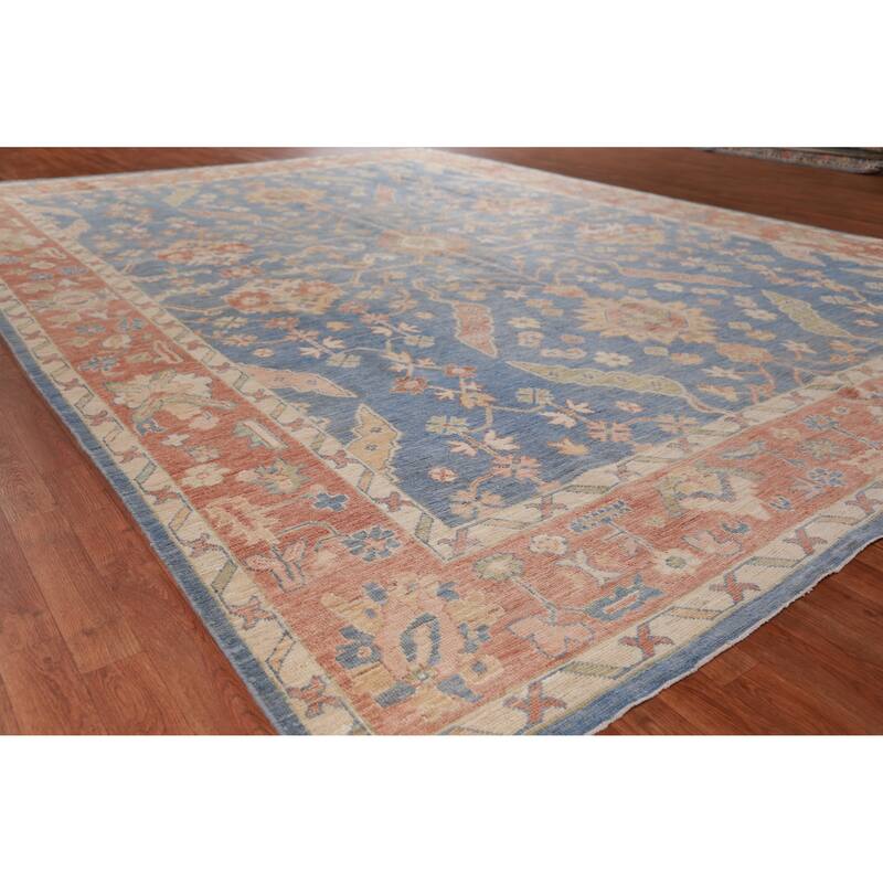Hand Knotted Oriental 100% Wool Carpet Transitional All-Over Navy Blue & Blues Oushak Area Rug - 13' 11'' X 10' 0''