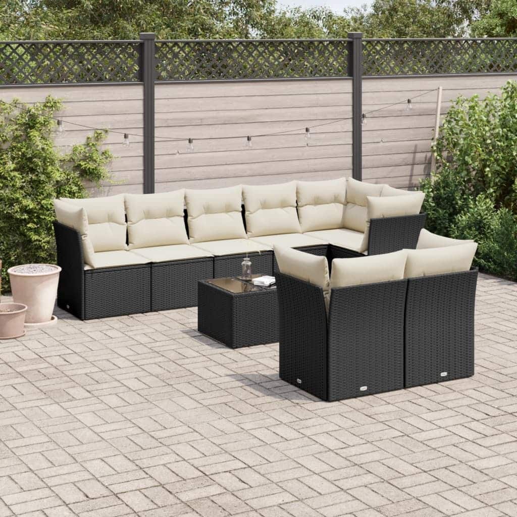 vidaXL Garden Sofa Set Black and Cream White - 21.7 x 21.7 x 14.6