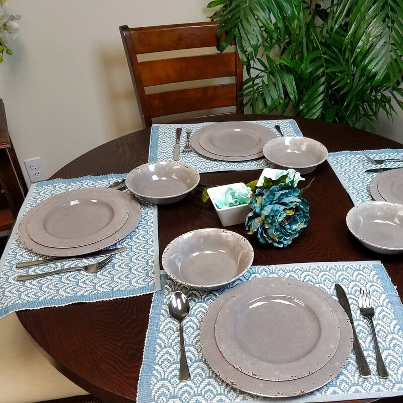 Luna 12 Piece Dinnerware Set in Grey Crackle Look Decal