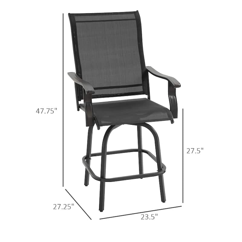 Set of 2 Outdoor Bar Stools with 360 Swivel & Footrest Bars - 23.5" W x 27.25" D x 47.75" H