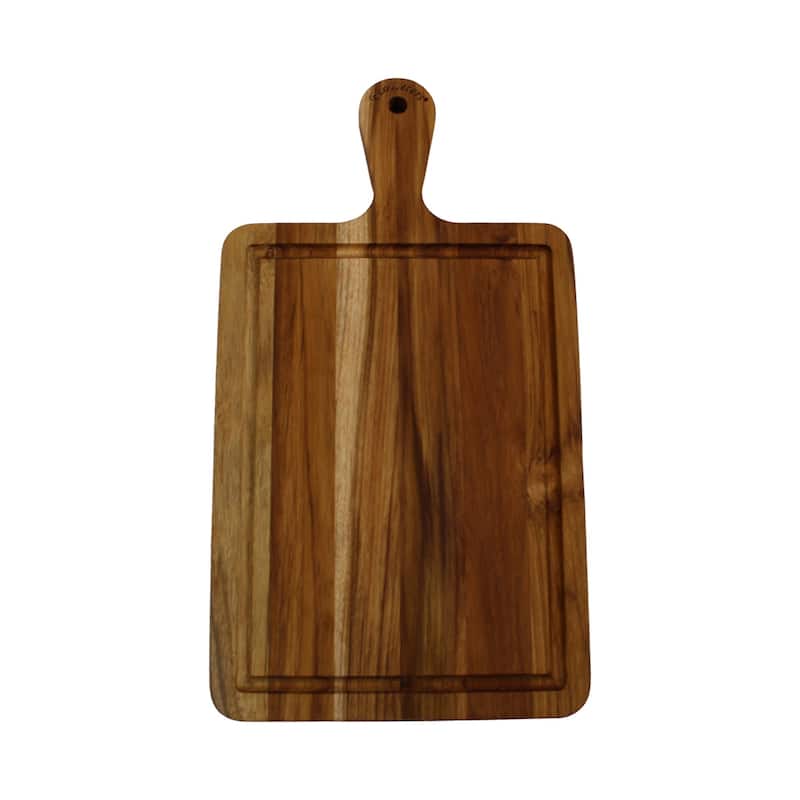 EcoDecors 15.5" x 8.5" Teak Cutting Board with Handles, 100% FSC Certified Edge Grain Wood