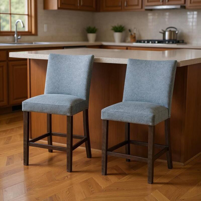 HomeRoots Set of Two 25" Gray and Espresso Fabric and Solid Wood Counter Height Bar Chairs - Counter Height - Gray - Set of 2