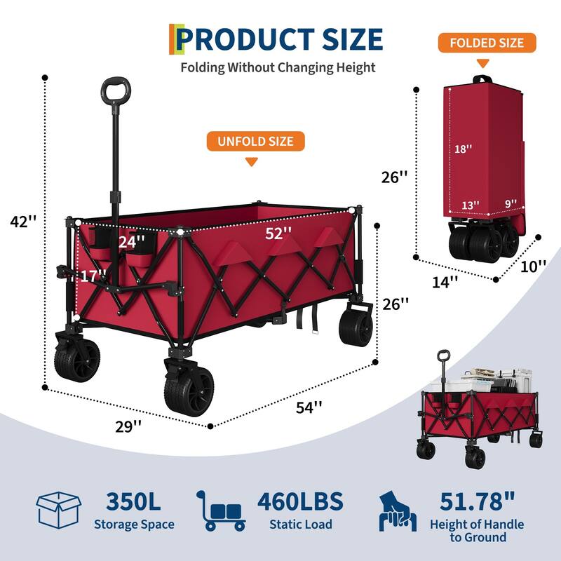 Foldable Heavy Duty Utility Wagon with All Terrain Wheels