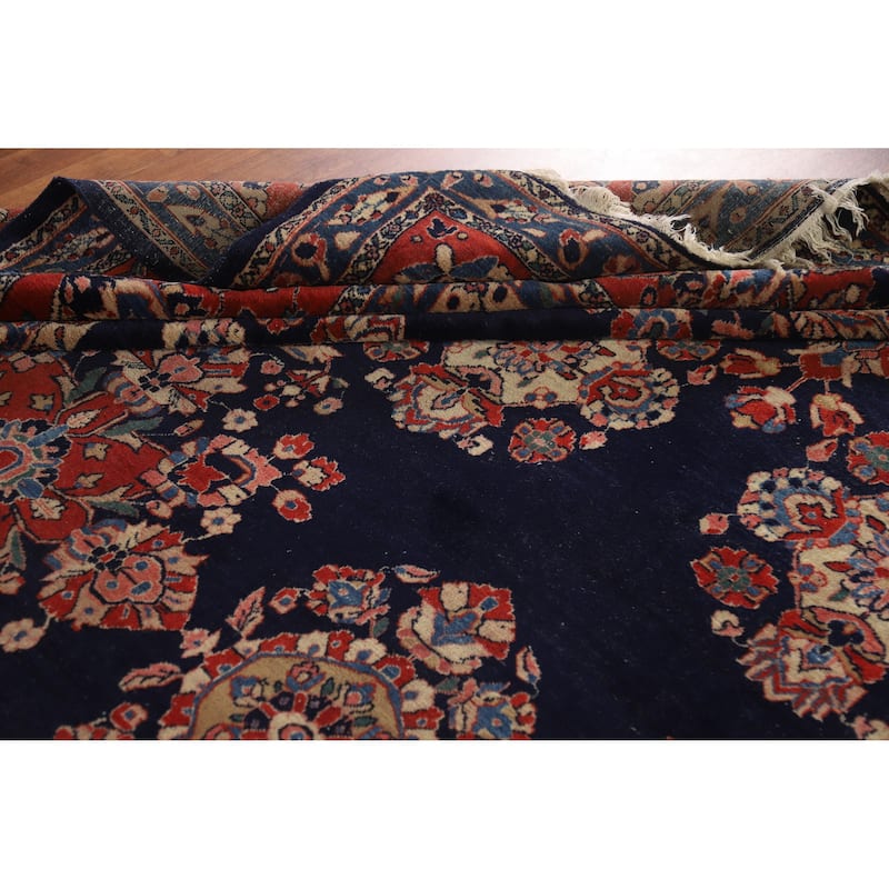 Hand Knotted Oriental 100% Wool Carpet Traditional Floral Navy Blue & Blues Sarouk Area Rug - 18' 7'' X 11' 1''