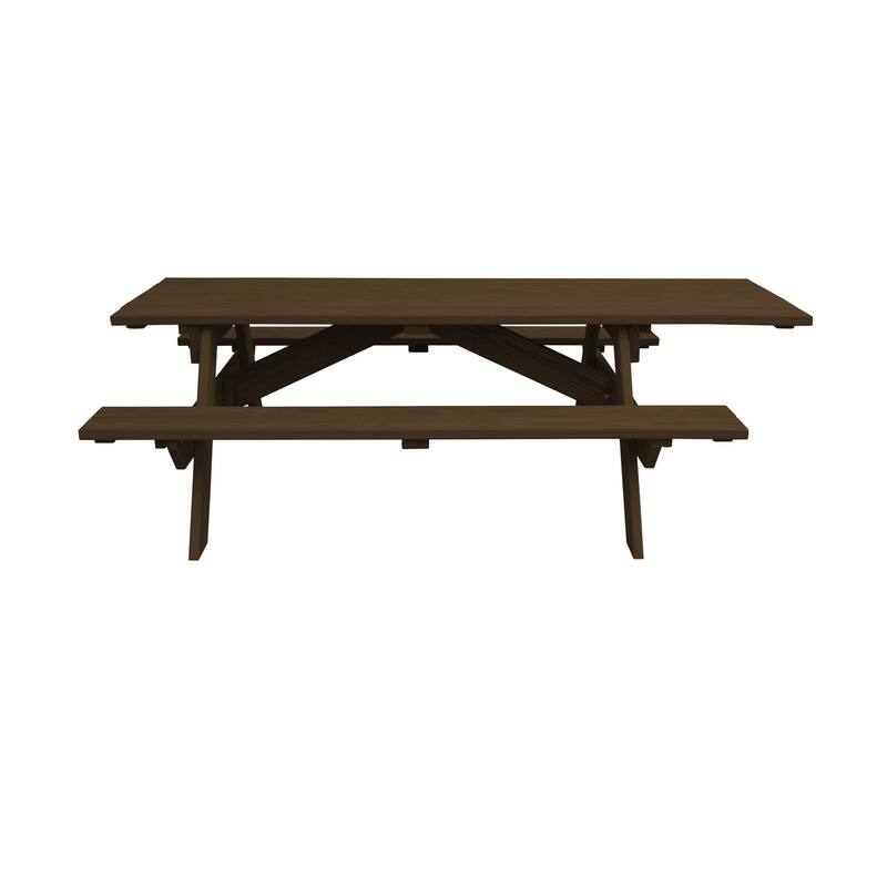 HomeRoots 94" Dark Brown Solid Wood Outdoor Picnic Table