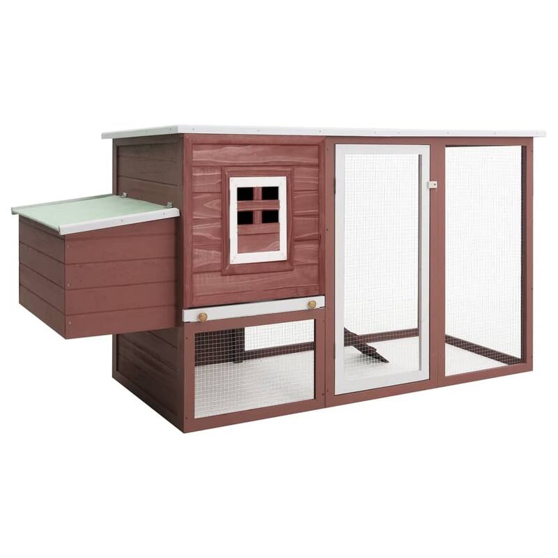 vidaXL Chicken Coop and Run Hen House with Nesting Box and Ramp Solid Wood - 79.5" x 29.5" x 38.6" - Brown