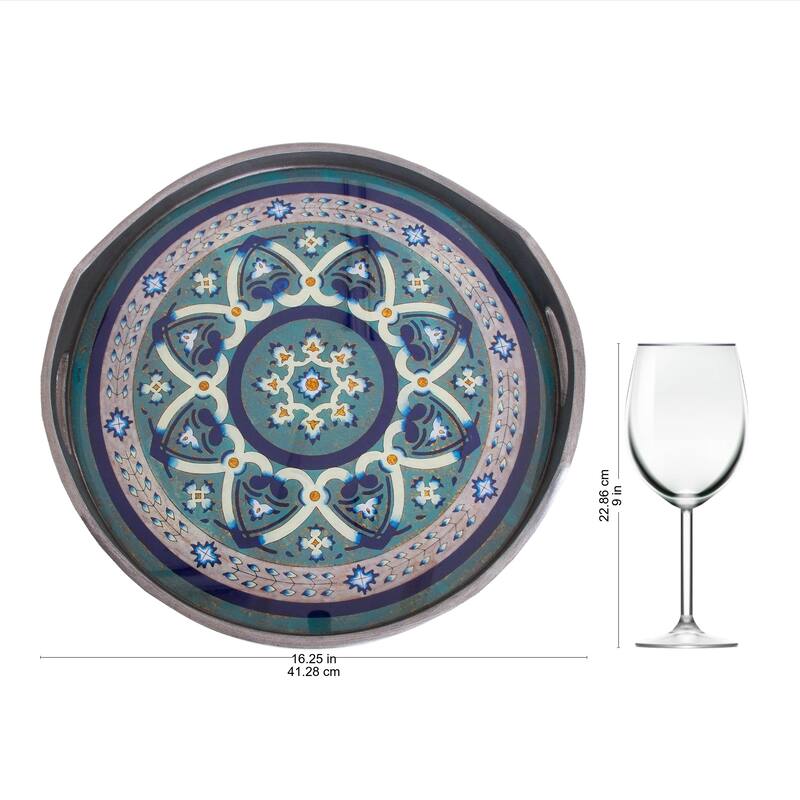 NOVICA Handmade Floral Intricacy in Steel Reverse-painted glass tray