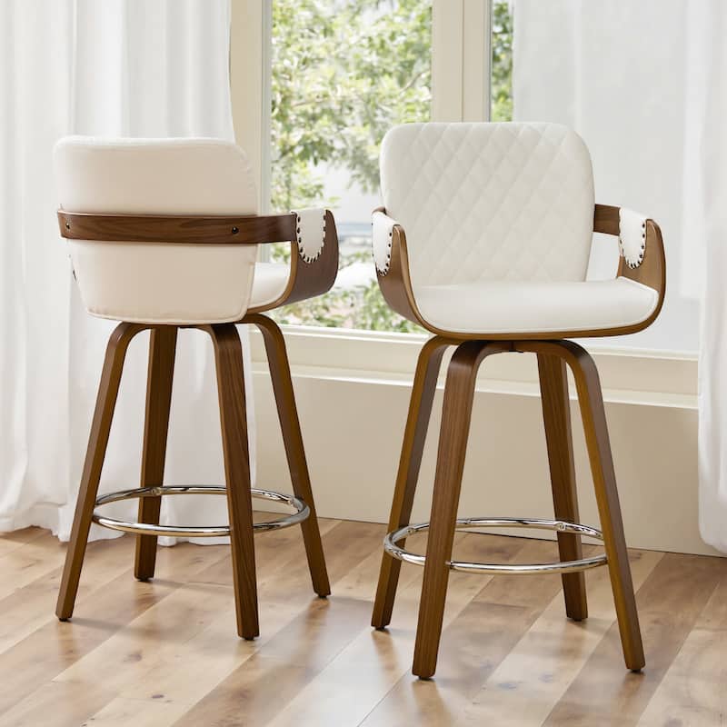 26-Inch Upholstered Swivel Counter Height Bar Stool with Armrests - 36.6"H x19.5"W x 21.3"D