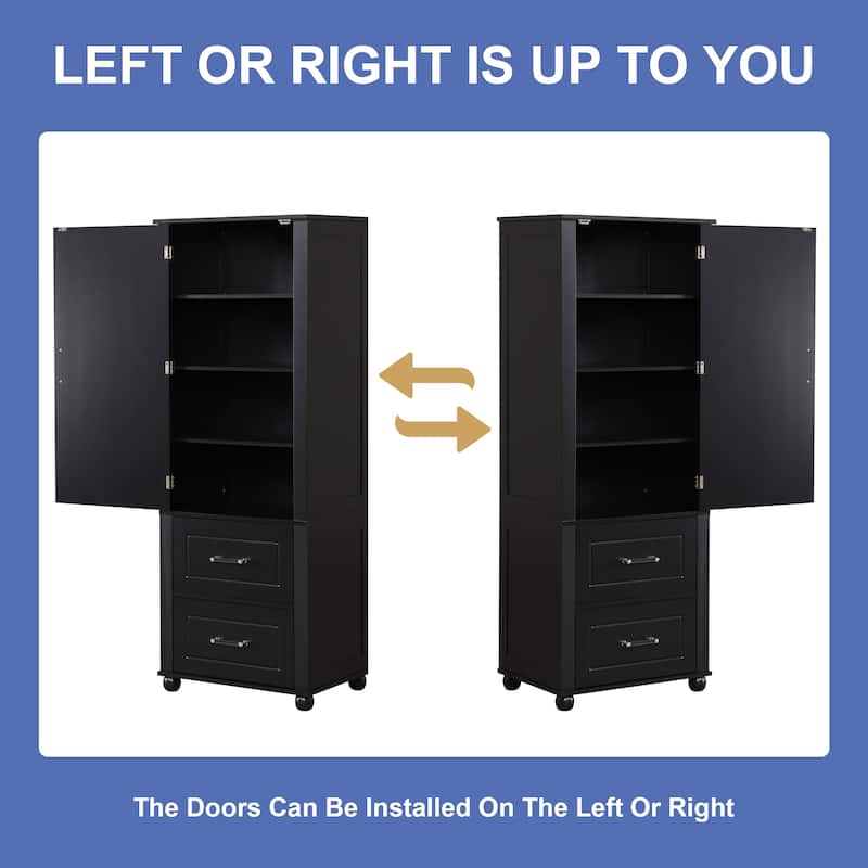 Tall Bathroom Storage Cabinet,Freestanding Storage Cabinet with Two Drawers and Adjustable Shelf,MDF Board with Painted Finish