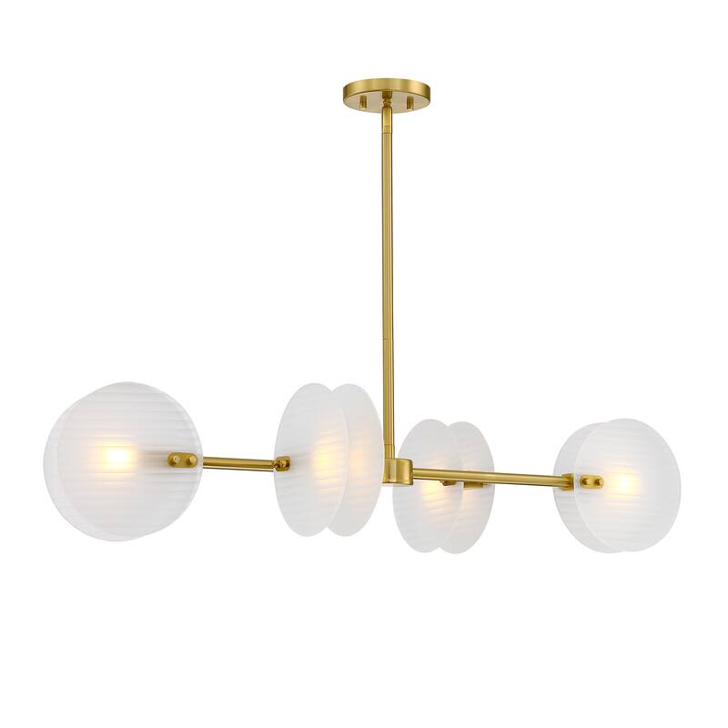 Sky Fall 60 Watt 4-Light Brushed Gold Contemporary Island Light with Etched Fluted Glass Shades - 8