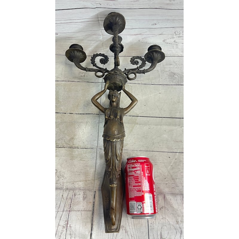 Wall Mounted Hanging Figural Female Bronze Metal Candle Holder Candelabra Sconce Sculpture