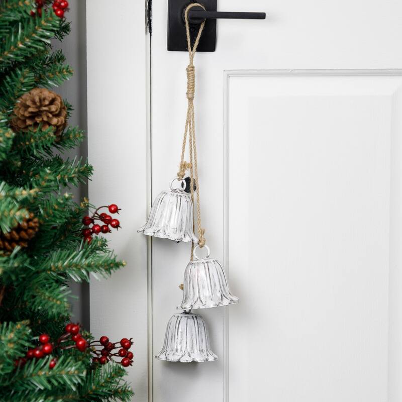 Fluted Bell Trio Christmas Decorations - 20" - White - Set of 2
