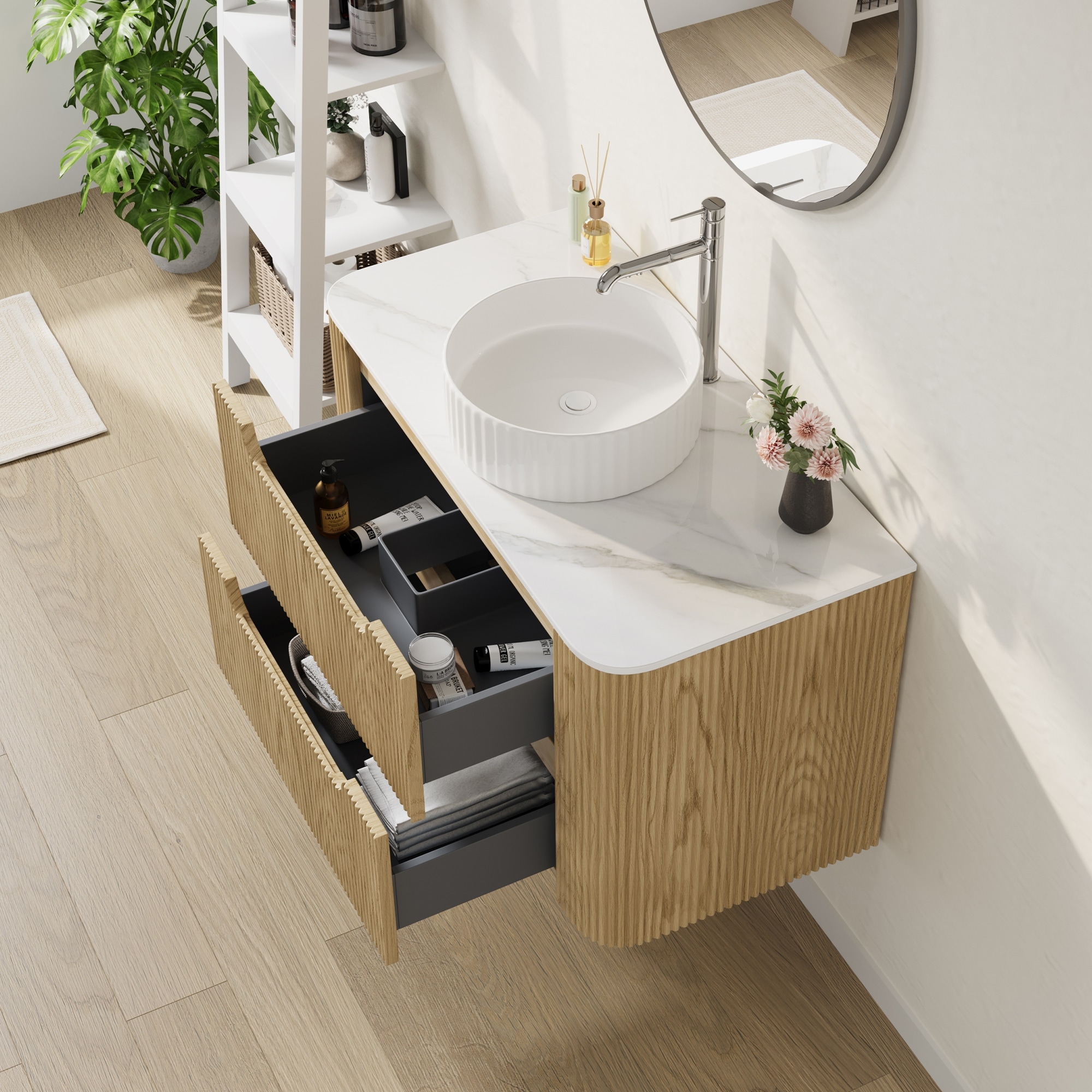 36 Floating Bathroom Vanities with Single Sink,Natural Wood Texture
