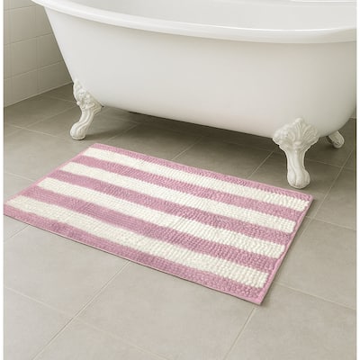 30"x20" - Pink White Stripe Soft Cozy Plush Chenille Bath Mat Bathroom Rug