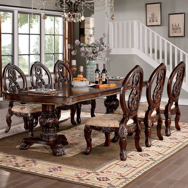 Furniture of America Abiba Traditional Brown Wood 7-Piece Dining Table ...