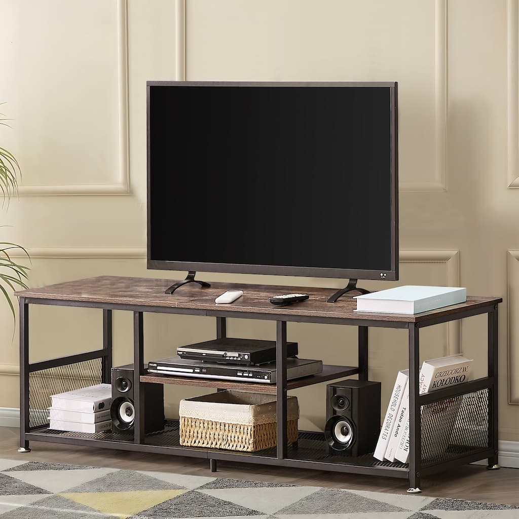 VECELO Industrial TV Stand for Televisions up to 80 Inch Brown and Gray Multiple Sizes for Living Room Entertainment Center