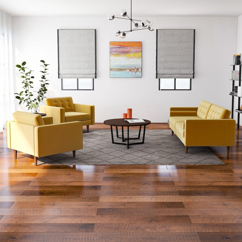 Mase 3-Piece Mid-Century Velvet Sofa and 2 Lounge Chairs Set in Gray