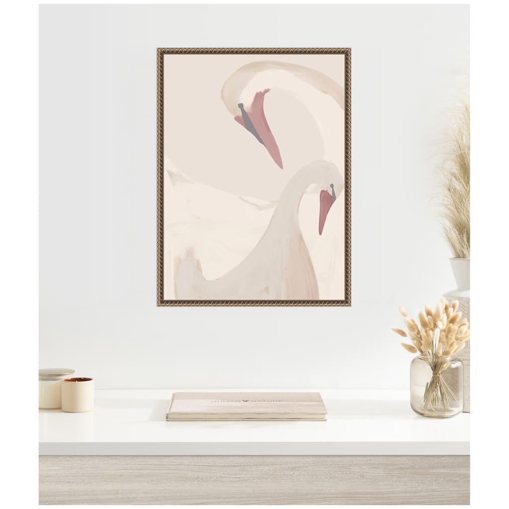 Kate and Laurel Swans Swimming by Alicia Abla Framed Canvas Wall Art Print