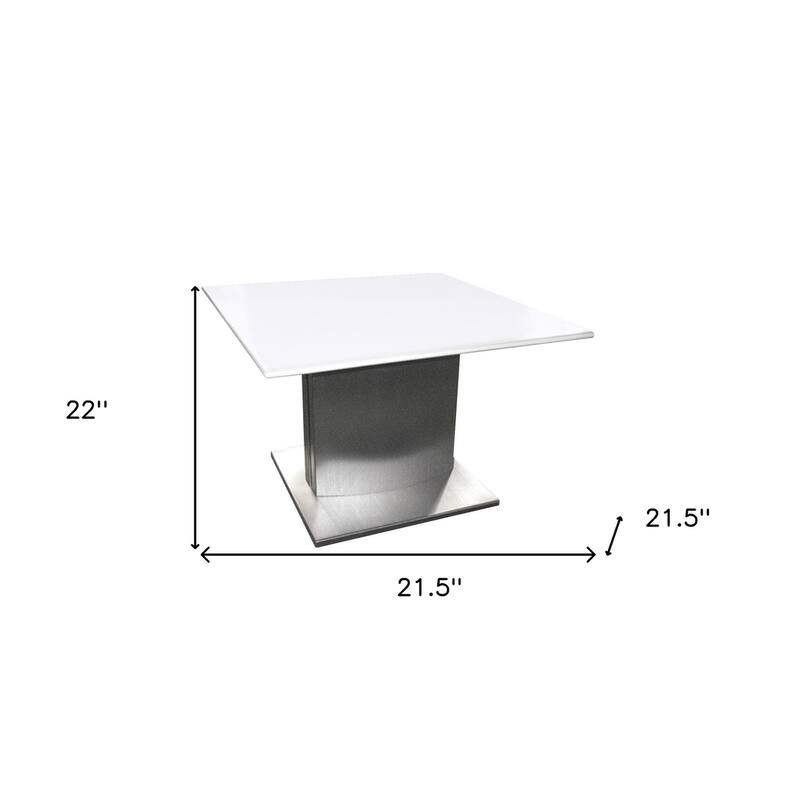 HomeRoots 22" White And Silver Marble And Metal Square Pedestal End Table - 21.5' X '22' X '21.5