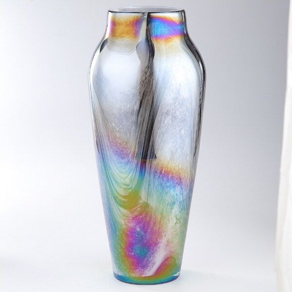 Multi-Color Abstract Pattern Shiny Glass Floral Bud Vase 16” - N/A