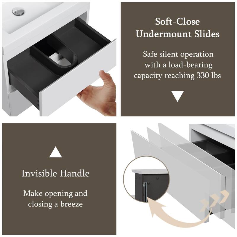 Modern Wall-Mounted Bathroom Vanity with White Solid Surface Top