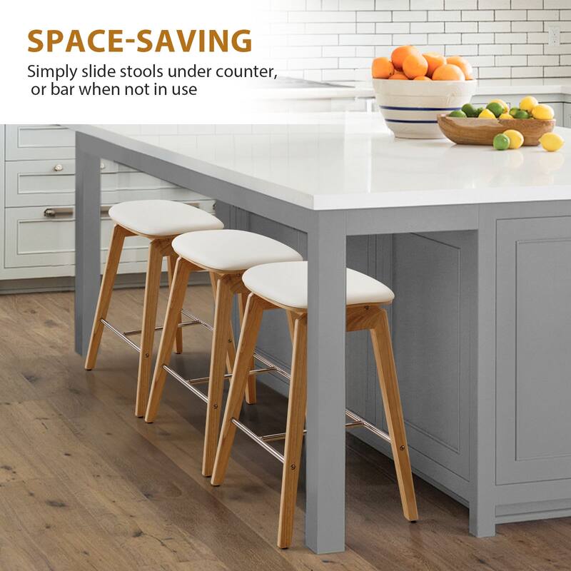 26-Inch Faux Leather Wood Counter Stools Set of 1/2/3 - 26"H x 18.1"L x 16.5"D