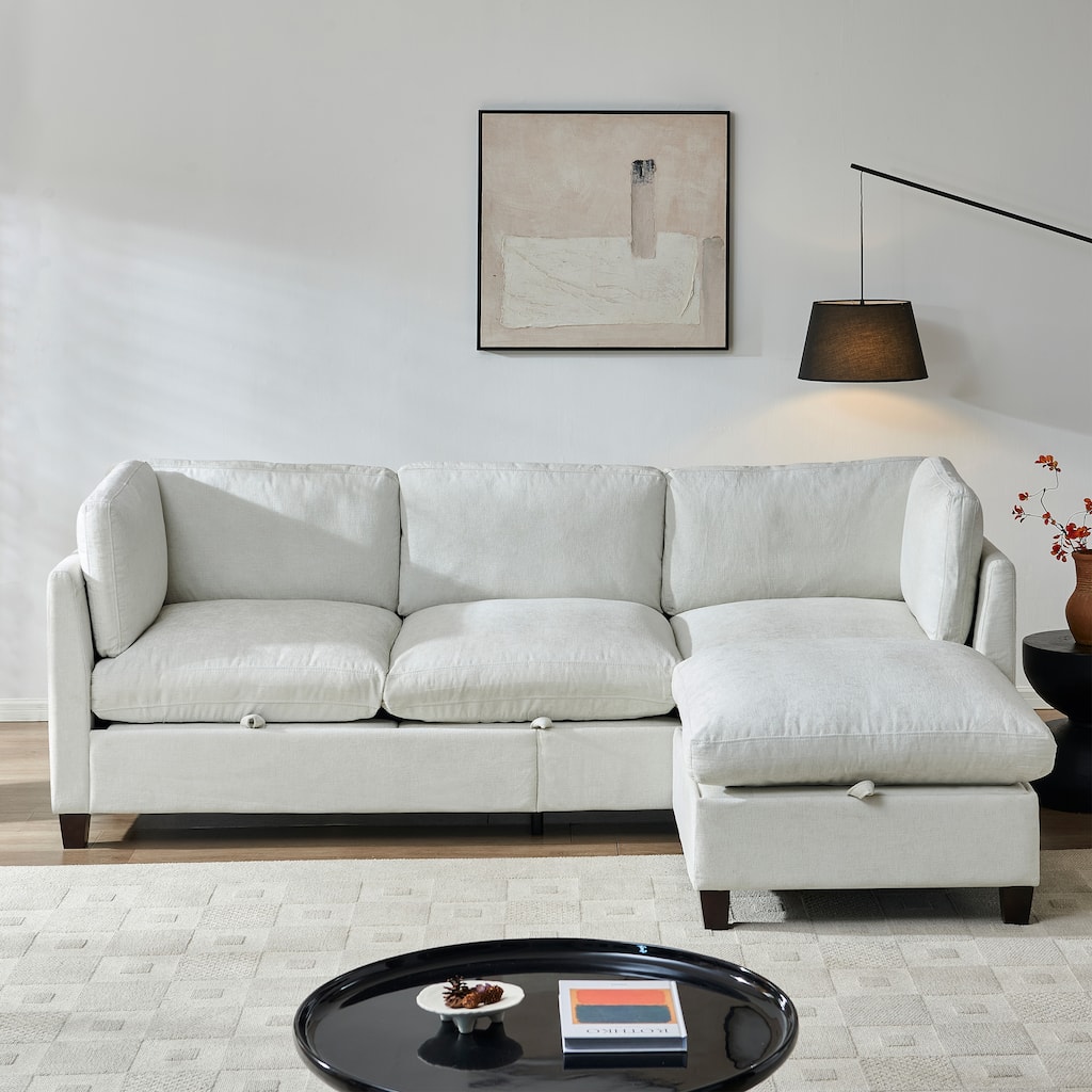 Roomfitters 96.5" Modern Sectional Couch with Ottoman, Comfortable L-Shaped Upholstered Sofa for Living Room