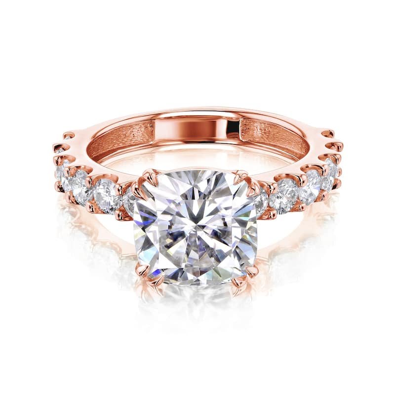 Kobelli 3.90 Carats Lab Grown Diamond Certified 14k Solid Gold Cushion-cut Wide Band Lorette Engagement Ring (EF/VS) - 4.5 - Rose