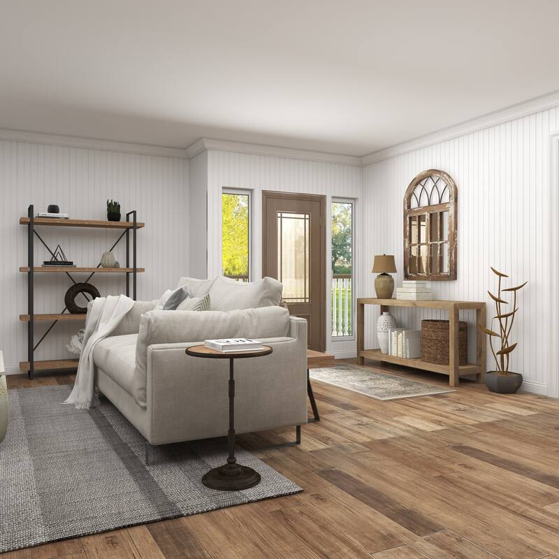 Bronze Metal Side End Accent Table with Brown Wood Top